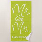 Green und White Custom Mr. und Mrs. Strandtuch (Vorderseite)