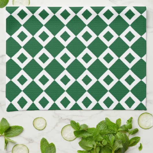 Green und White Diamond Muster Geschirrtuch (Gefaltet)
