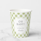 Green und White Gingham Pattern Oh Baby Dusche Pappbecher (Rückseite)