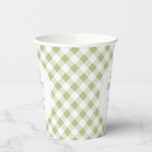 Green und White Gingham Pattern Oh Baby Dusche Pappbecher (Links)