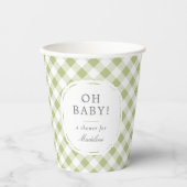 Green und White Gingham Pattern Oh Baby Dusche Pappbecher (Vorderseite)