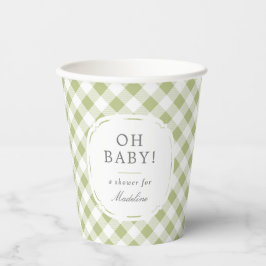 Green und White Gingham Pattern Oh Baby Dusche Pappbecher