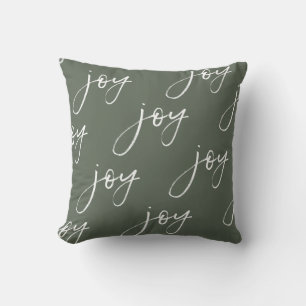 Green und White Joy Script Pillow Kissen