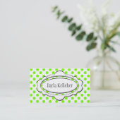 Green und White Polka Dot Business Cards Visitenkarte (Stehend Vorderseite)