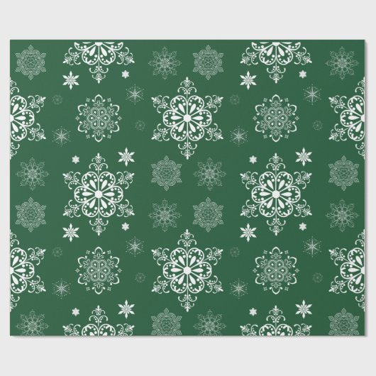 Green und White Snowflake Muster Geschenkpapier (Flach)