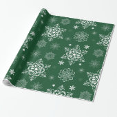 Green und White Snowflake Muster Geschenkpapier (Ungerollt)