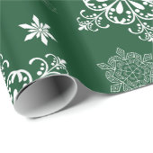 Green und White Snowflake Muster Geschenkpapier (Rolleneckpunkt)