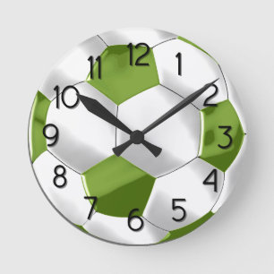 Green und White Soccer Ball Runde Wanduhr