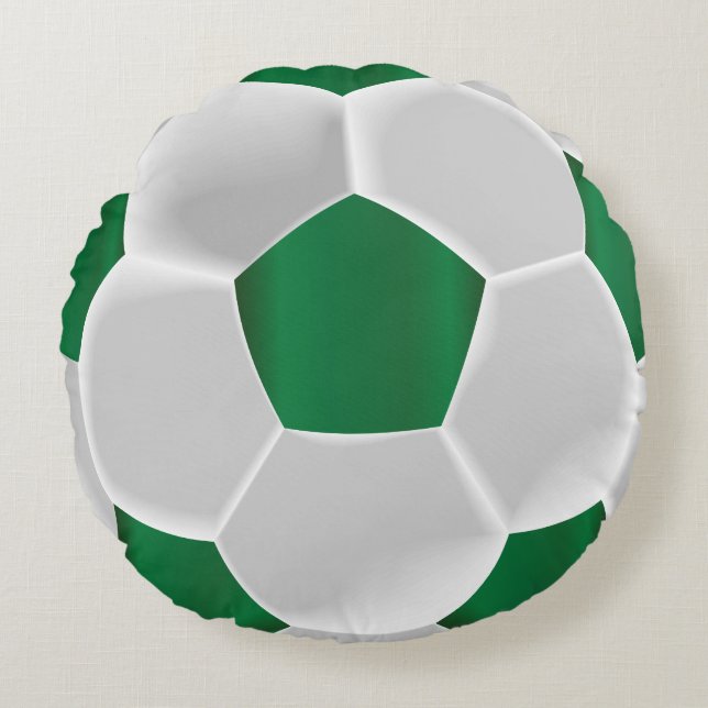 Green und White Soccer Ball Rundes Kissen (Vorderseite)