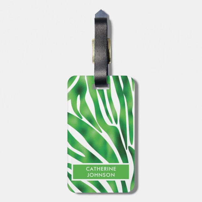 Green und White Zebra Stripe Muster Yoga Mat Lugg Gepäckanhänger (Rückseite vertikal)