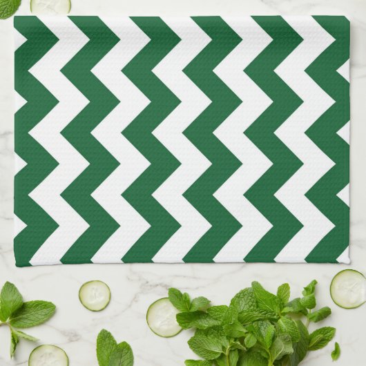 Green und White Zigzag Geschirrtuch (Gefaltet)