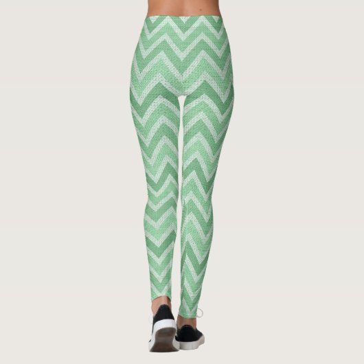Green und White Zigzag Zickzack Leggings (Rückseite)