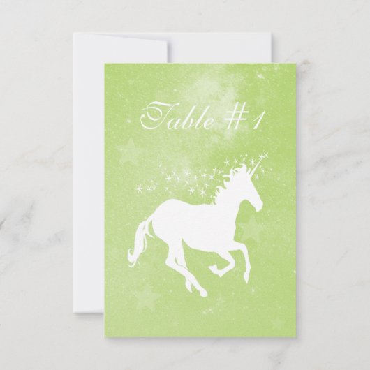 Green Unicorn Wedding Reception Table Card Einladung (Rückseite)