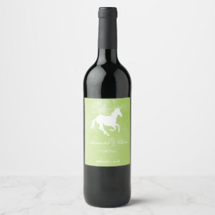 Green Unicorn Wedding Wine Label Weinetikett