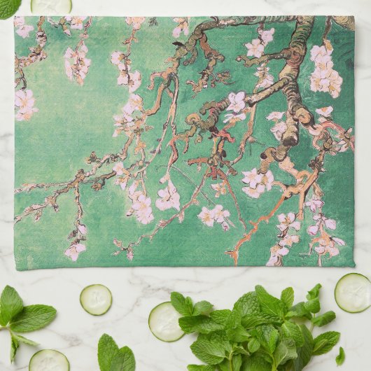 Green Van Gogh Almond Bllossoms Geschirrtuch (Gefaltet)