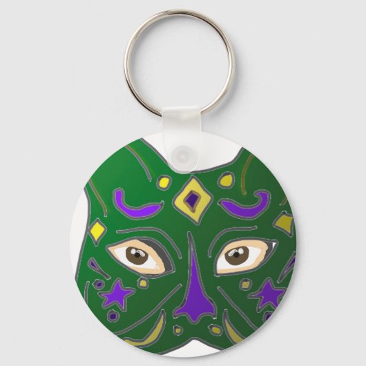 Green Venetian Cat Mask Design Key Ring Schlüsselanhänger (Vorderseite)