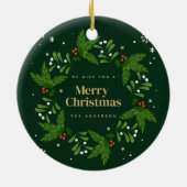 Green Verlass Snowflake Frohe Weihnachten Keramik Ornament (Hinten)