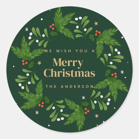 Green Verlass Snowflake Frohe Weihnachten Runder Aufkleber (Vorderseite)