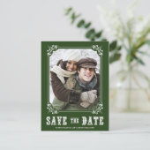 Green Verziert Frame Foto Save the Date Postcard Ankündigungspostkarte (Stehend Vorderseite)