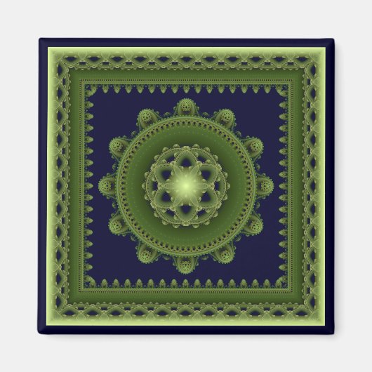 Green verziert gerahmt Mandala Magnet (Vorne)