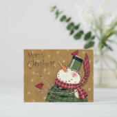 Green Vested Snowman Postkarte (Stehend Vorderseite)