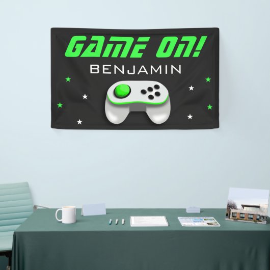 Green Video Game Birthday Party Banner (Messeveranstaltung)