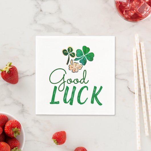 Green Viel Glück Vierblättriges Kleeblatt Kleeblat Serviette (Beispiel)