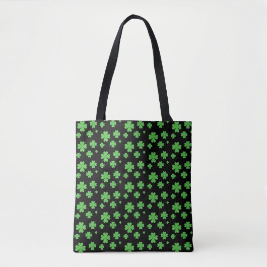 Green Vierblättriges Kleeblatt Pattern auf schwarz Tasche (Vorderseite)