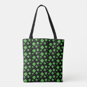 Green Vierblättriges Kleeblatt Pattern auf schwarz Tasche (Rückseite)