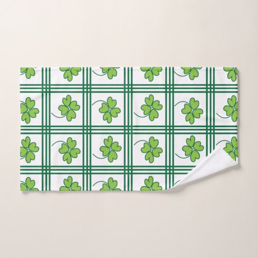 Green Vierblättriges Kleeblatt St Patricks Day Pat Badhandtuch Set (Handtuch)