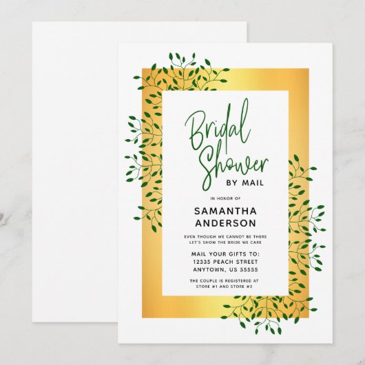 Green Vines Gold Script Brautparty Einladung (Vorne/Hinten)