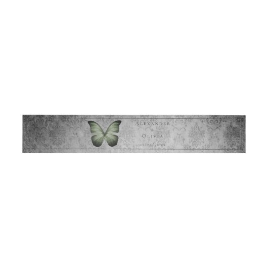 Green Vintag Butterfly Damask Einladungsbanderole (Flach)