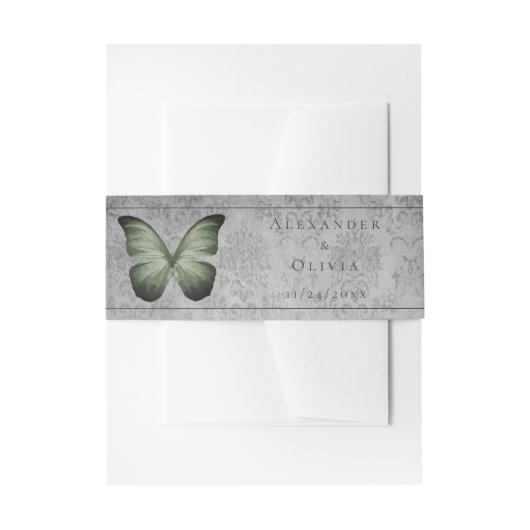 Green Vintag Butterfly Damask Einladungsbanderole (Vorderseite Beispiel)