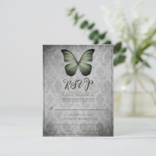 Green Vintag Butterfly Damask Wedding UAWG RSVP Karte