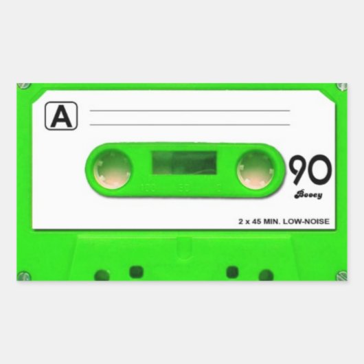 Green Vintag Cassette Music Tape Rechteckiger Aufkleber (Vorderseite)