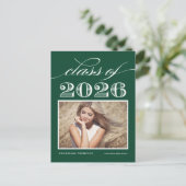 Green Vintag Class 2025 Foto Abschluss Ankündigungspostkarte (Stehend Vorderseite)