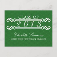 Green Vintag Damask 2013 Grad Party Postkarte