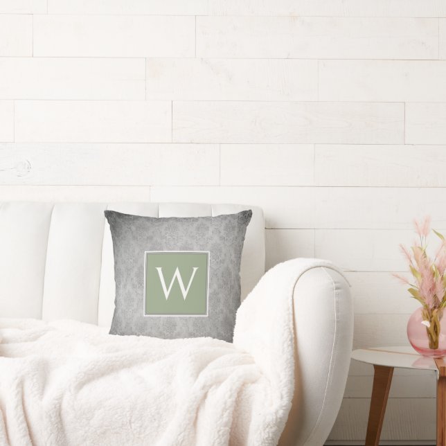 Green Vintag Damask Monogram Kissen (Liege)