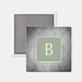 Green Vintag Damask Monogram Magnet (Vorderseite/Rückseite)
