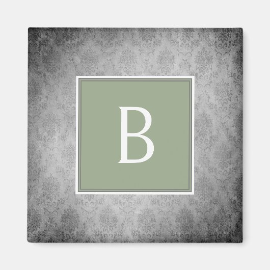 Green Vintag Damask Monogram Magnet (Vorne)