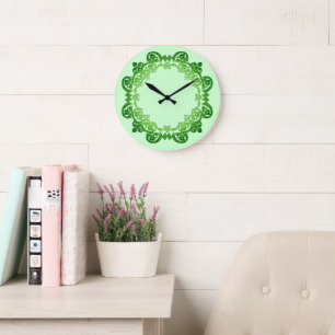 Green Vintag Floral Medallion Wall Clock Große Wanduhr