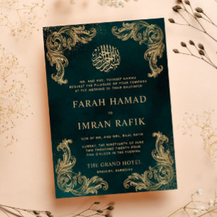 Green Vintag Gold Corner Islamische Hochzeit Einladung