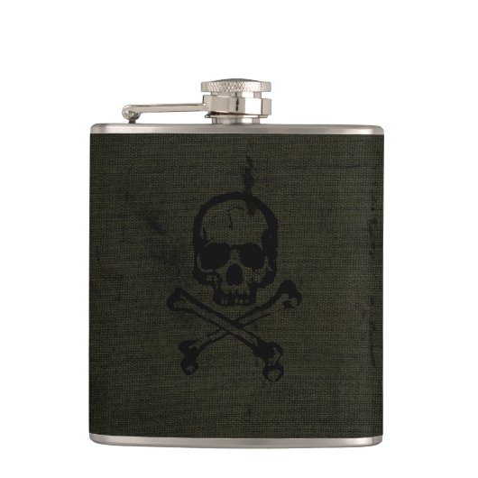 Green Vintag Grunge Skull Crossbones Flachmann (Vorderseite)