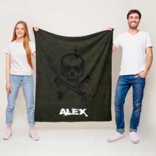 Green Vintag Grunge Skull Crossbones Halloween Fleecedecke