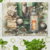 Green Vintag Lantern Stag Bücher Weihnachten Geschirrtuch (Gefaltet)