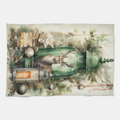 Green Vintag Lantern Stag Bücher Weihnachten Geschirrtuch (Horizontal)