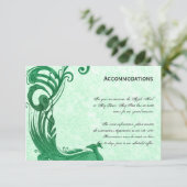 Green Vintag Peacock Accomodation Card Begleitkarte (Stehend Vorderseite)