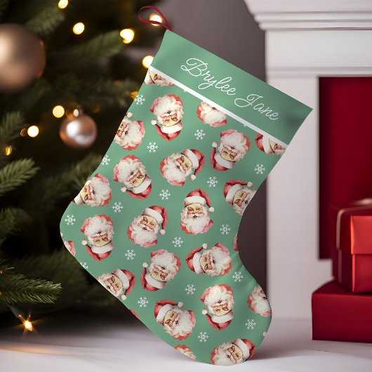 Green Vintag Retro Santa Claus Personalisiert Kleiner Weihnachtsstrumpf
