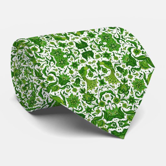 GREEN VINTAG TROPICAL FOLKART DRUCK KRAWATTE (Gerollt)