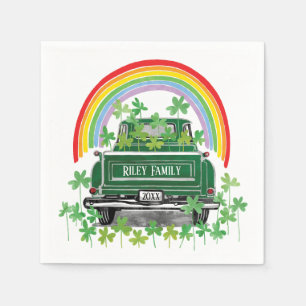 Green Vintag Truck Kleeblatt Regenbogenname Serviette